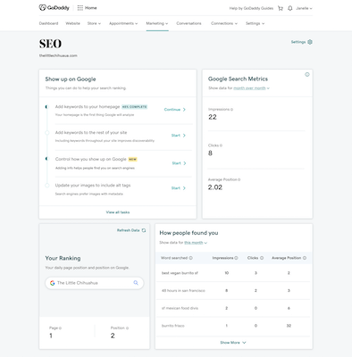 SEO dashboard example in Websites + Marketing