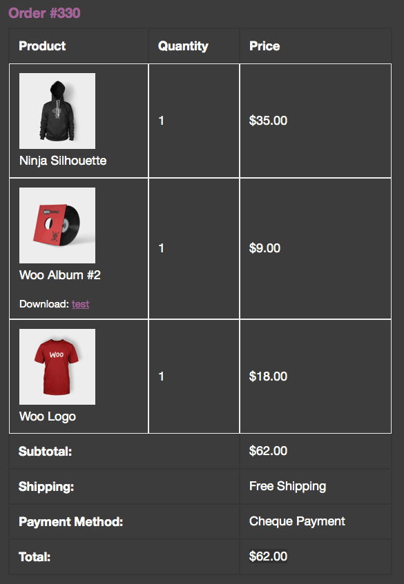 WooCommerce order items 2