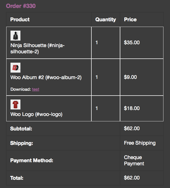 WooCommerce order items 3