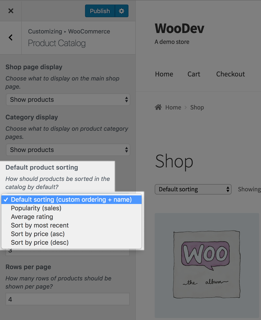 Woocommerce drop down menu