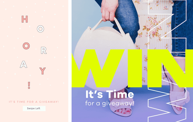 Example of competition giveaway graphic featuring handbag in background