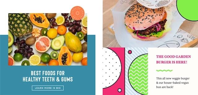 Colorful ads promoting vegetarian dishes