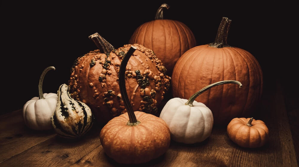 Pumpkins on wood table