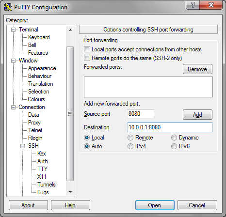 putty ssh tunnel