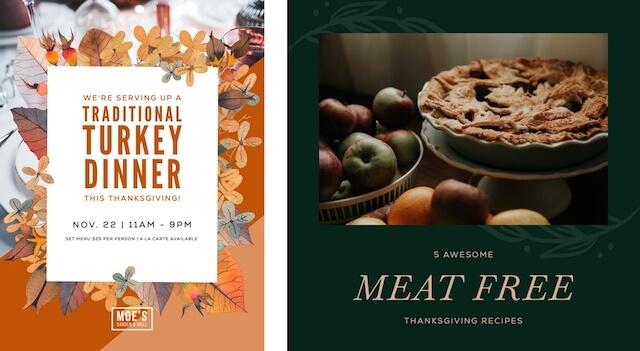 Thanksgiving ads promoting turkey dinner