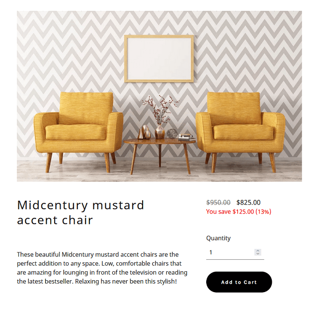 Product description example for two yellow chairs