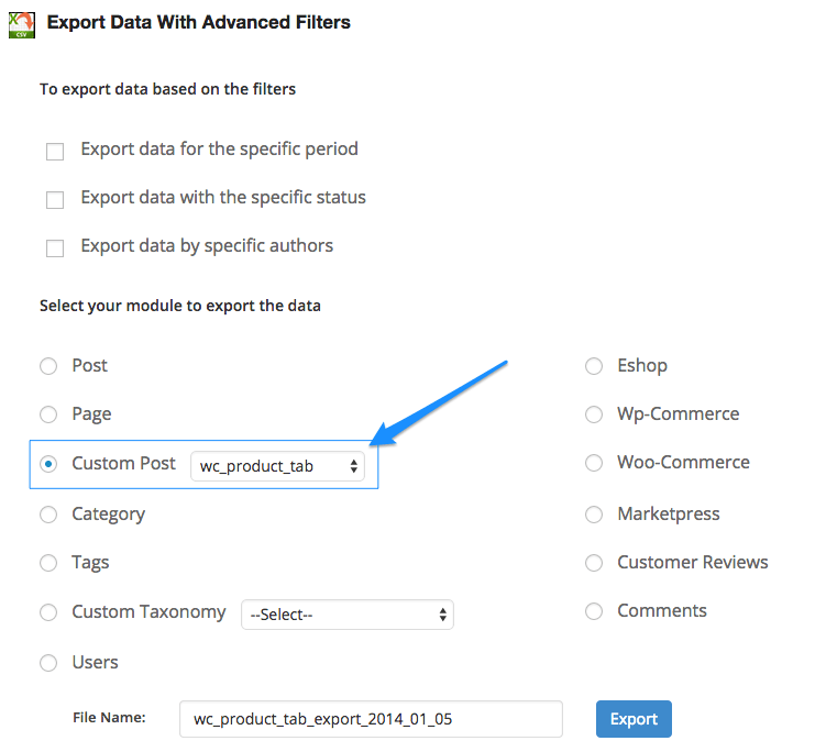 Export data