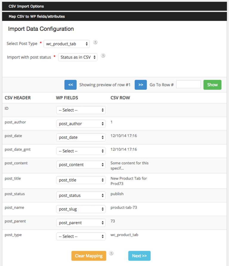 CSV Import Options