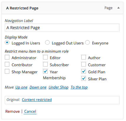 Restricted page