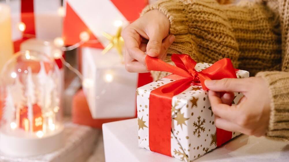 wrapping a holiday gift