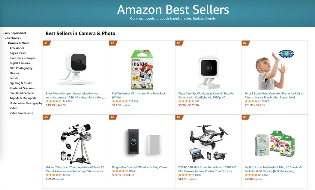 Amazon Best Sellers in the Camera & Photo subcategory