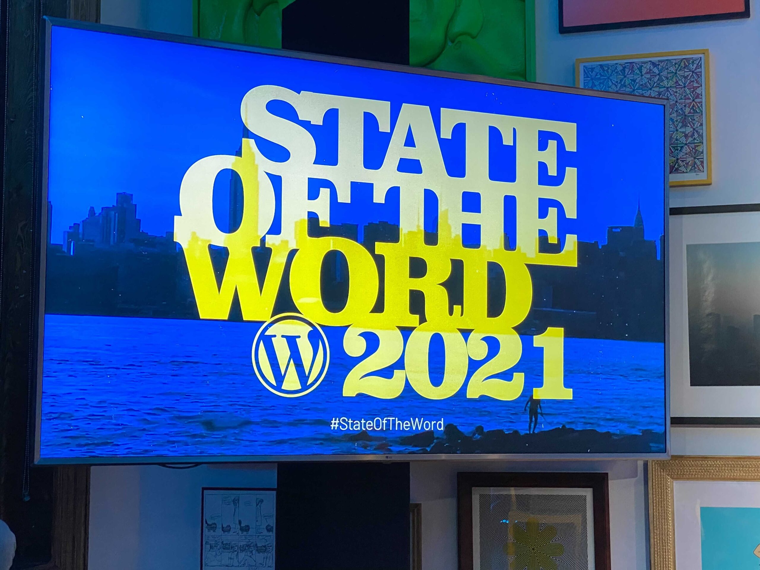 State of the Word 2021 displayed on a TV monitor