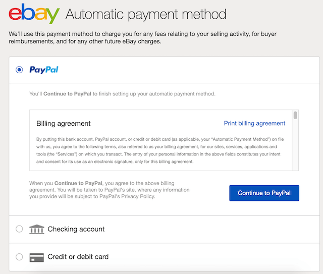 Example of Ebay Automatic Payment Method