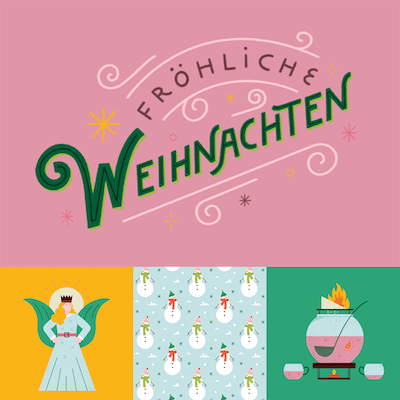 German Christmas illustrations by Alana Keen for GoDaddy Studio