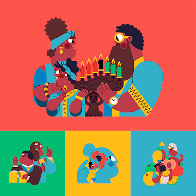 Kwanzaa illustrations by Jhonny Nunez for GoDaddy Studio