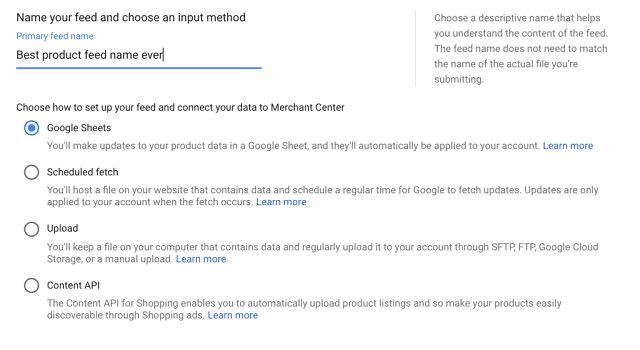 Naming your primary feed in Google Merchant Center