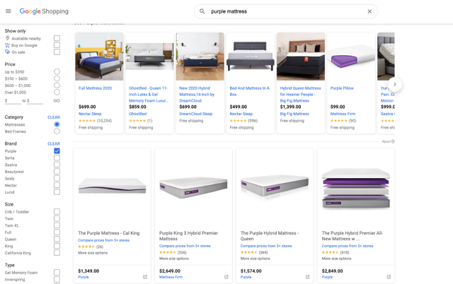 Screenshot of Google Shopping comparison options