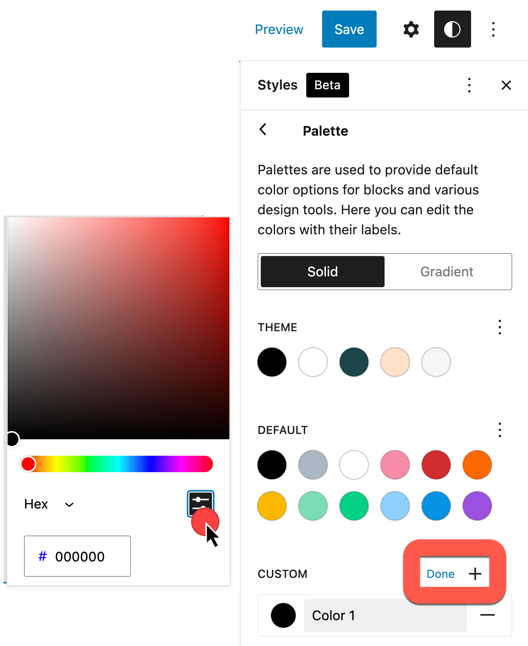 Styles > Colors > Custom > Show Detailed Inputs