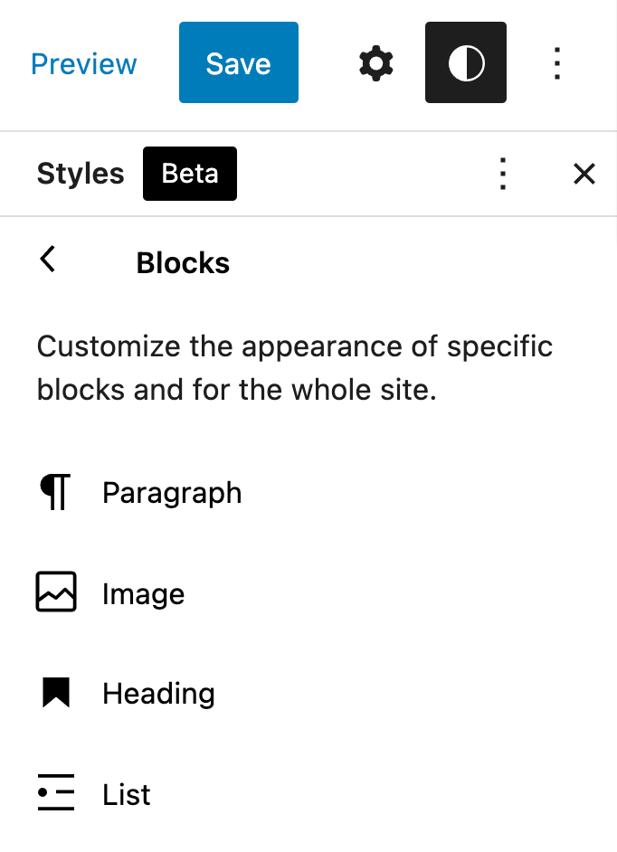 Styles > Blocks