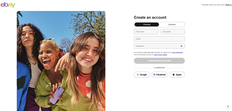 Set up an eBay account page screenshot