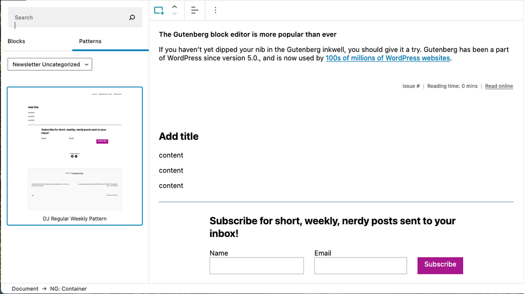Create email templates from block patterns