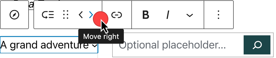 mouse hovering over the move right or left options