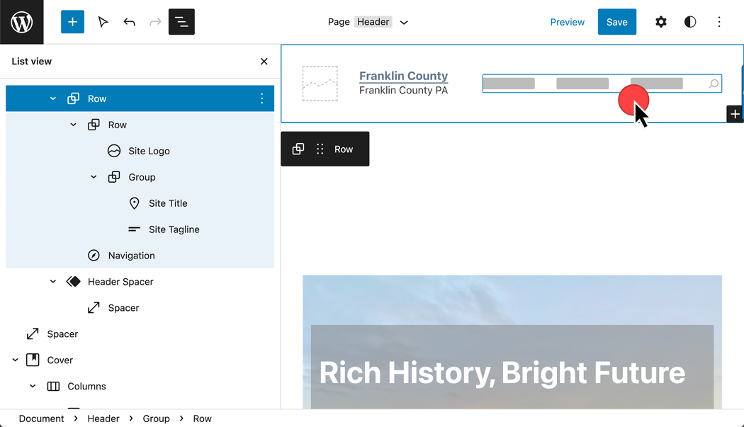 Block theme > appearance > editor > navigation