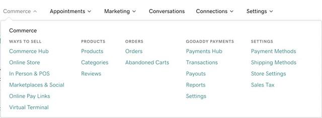 new and updated commerce menu options