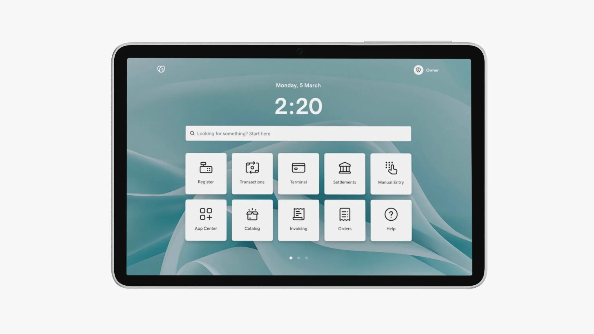 Display screen for GoDaddy POS system.