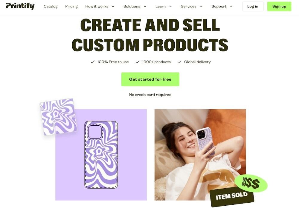screenshot of Printiful print on demand starting page