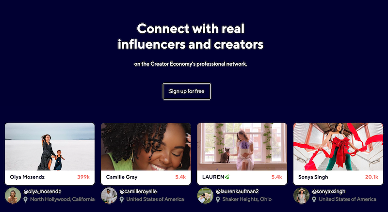 Sign up page for influence.co