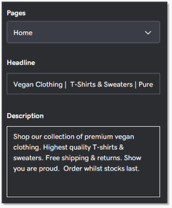 Example of meta title headline editor in GoDaddy Website Builder
