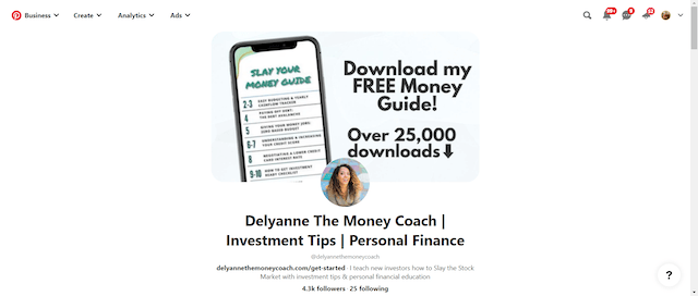 Example of account photo from Delyanne The Money Coach on Pinterest