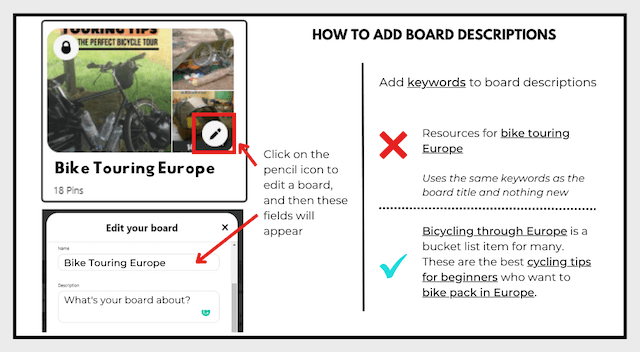 Example of how to add board descriptions on Pinterest