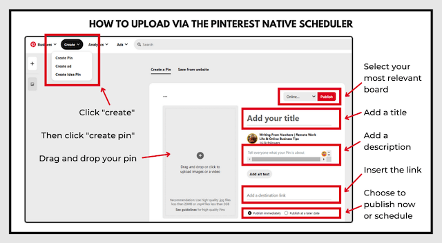 Example of how to upload via the Pinterest native scheduler