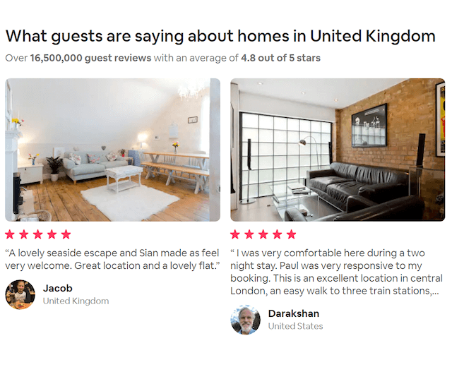 Example of CTA button on UK Airbnb homepage