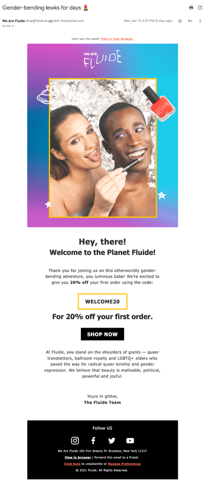 Fluide welcome email