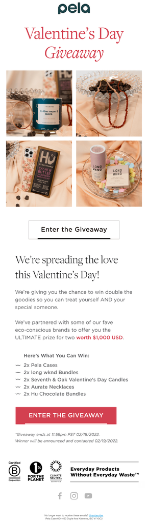 Pela Valentine's Day giveaway partnership