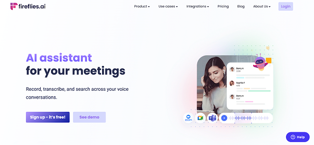 Fireflies.ai homepage.