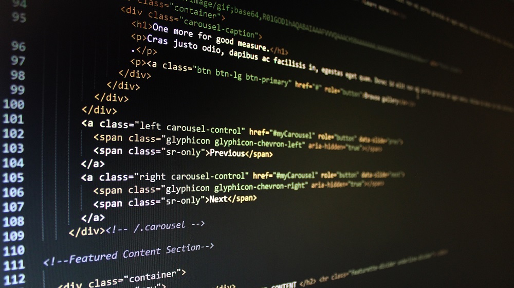 Website code displayed on a black background