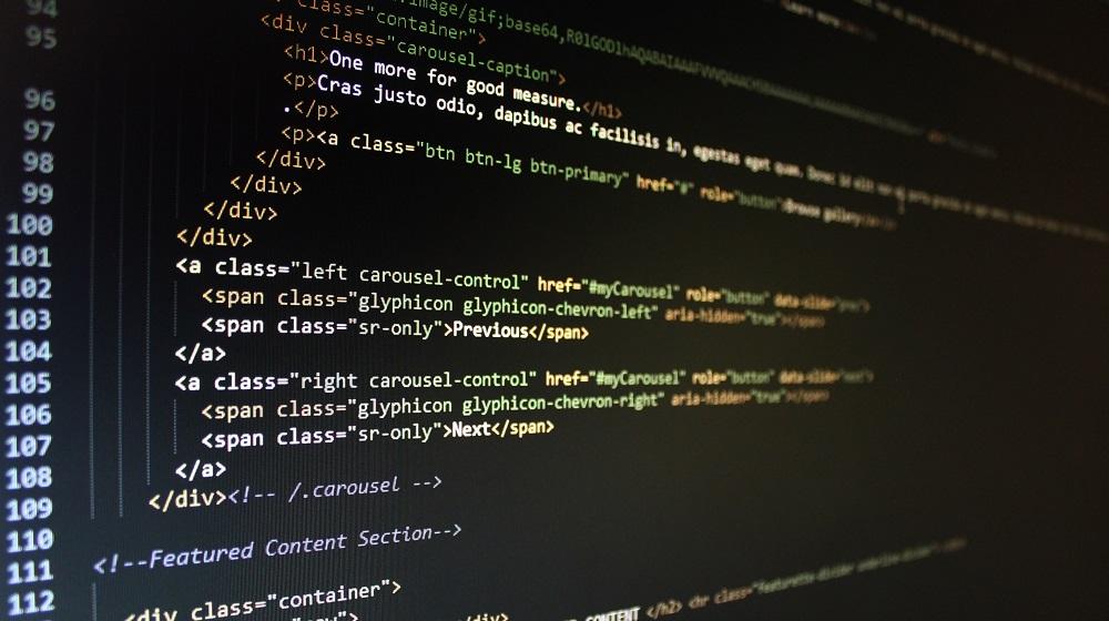 Website code displayed on a black background