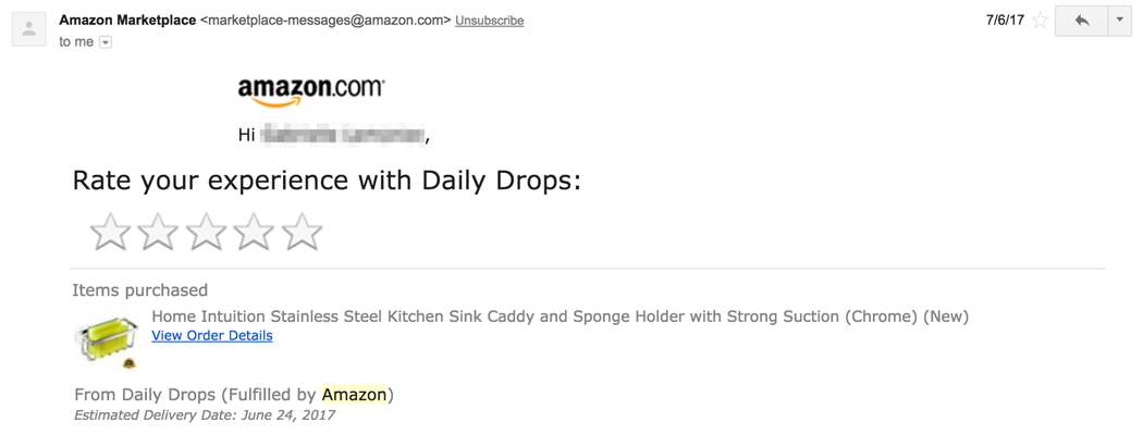 Amazon request for feedback email