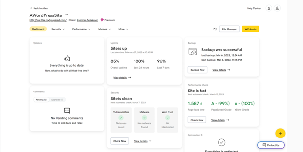 sites dashboard