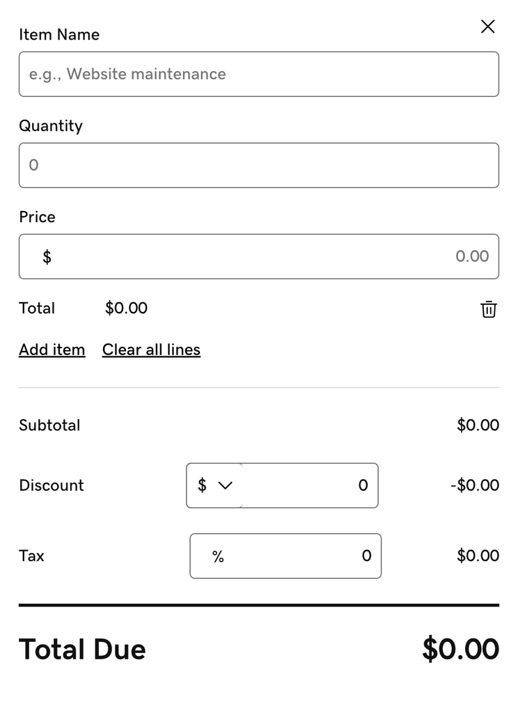 mobile invoicing form