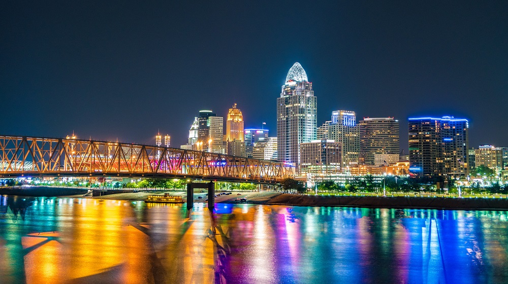 Cincinnati Ohio skyline at night