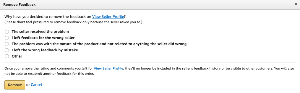 Amazon feedback removal process