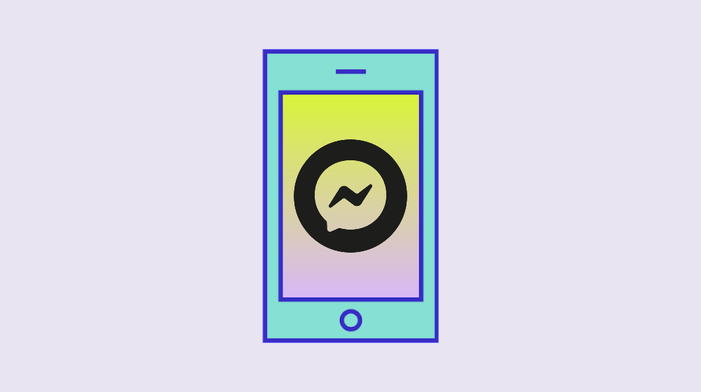 Simple line drawing of a mobile phone with the Facebook Messenger logo on top