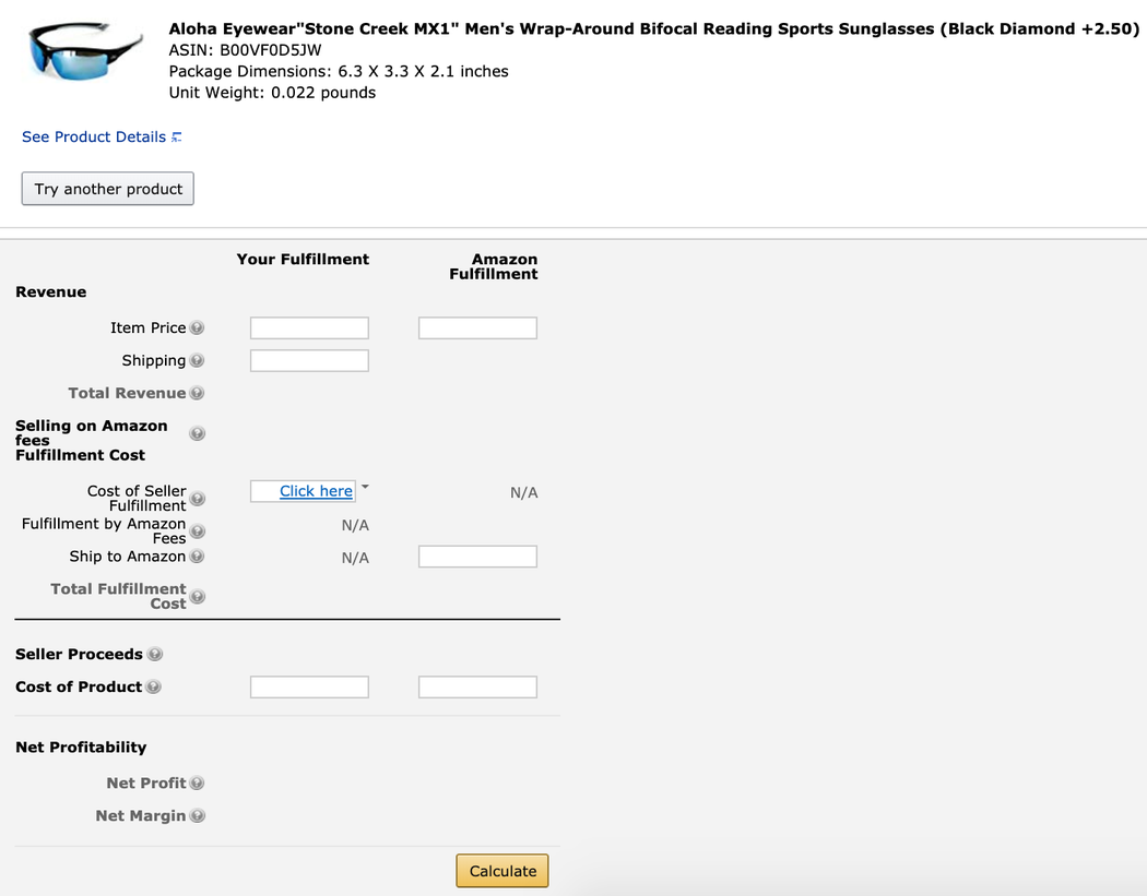 FBA revenue calculator