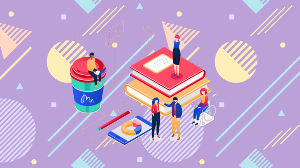 Illustrations of people performing various tasks, from using a laptop, having a conversation, or simply listening to other