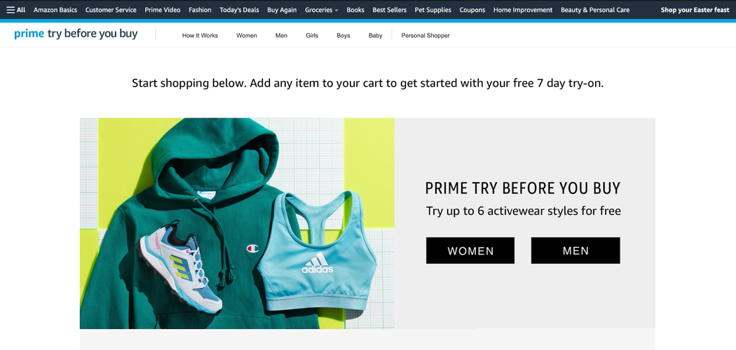 Amazon's try before you buy offers users to try up to 6 activewear styles for free